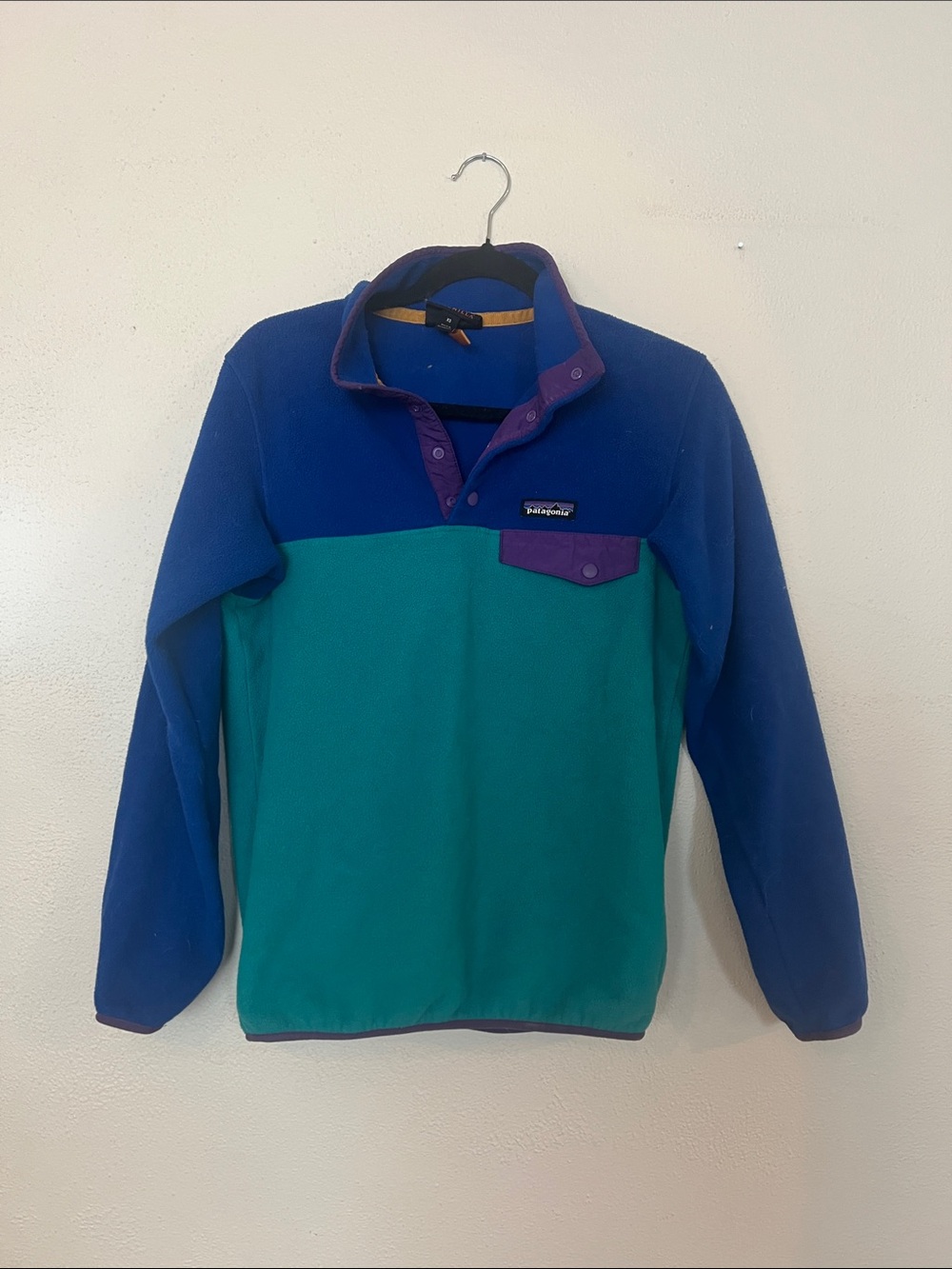Patagonia Teal & Blue Snap-Front Fleece with Purple Trim